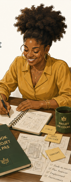 Illustration d’une porteuse de projet préparant son workbook